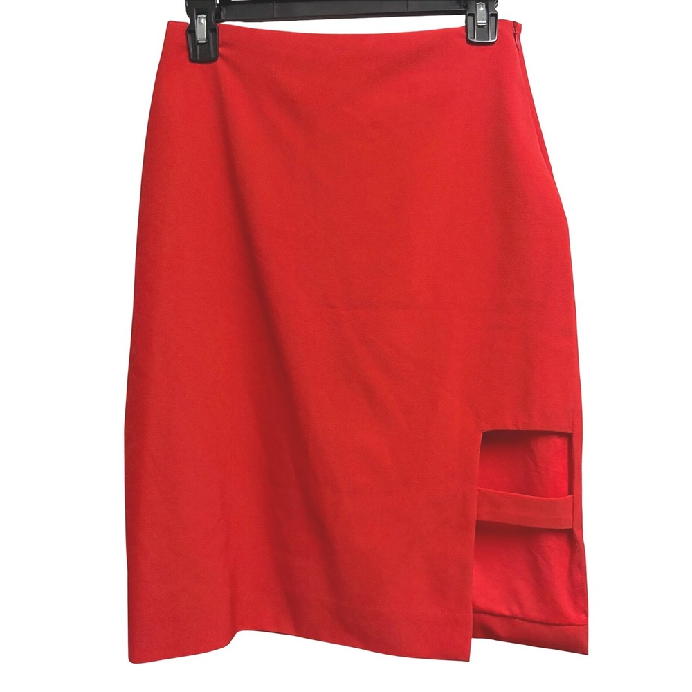 Regina Salomão Red Cutout Pencil Skirt Bold Crimson Stretch Midi Size 38